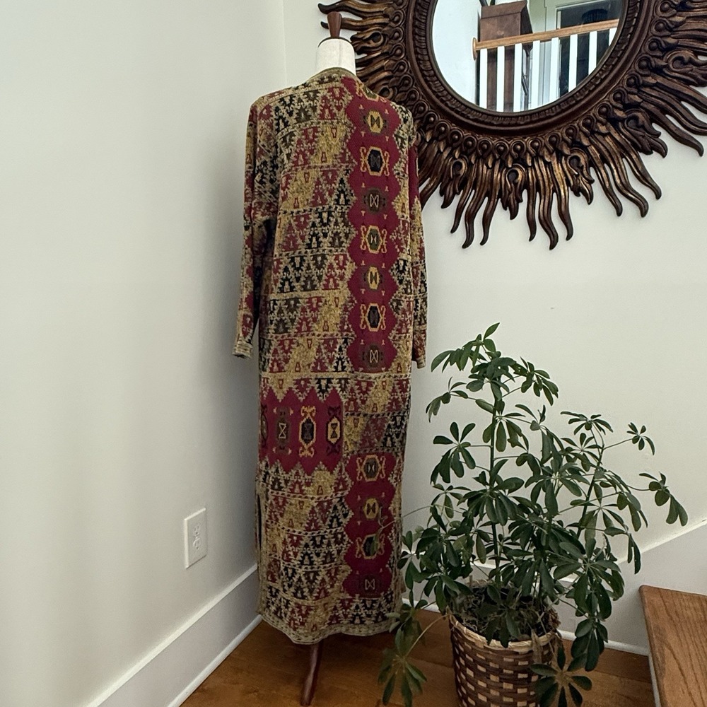 Soft Surroundings Large Aztec Knit Duster‎ Cardigan Sweater Boho Long F/W - Picture 4 of 8